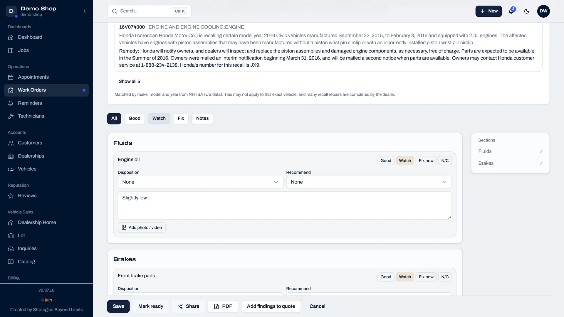 Motivra inspection checklist with Good, Watch and Fix ratings
