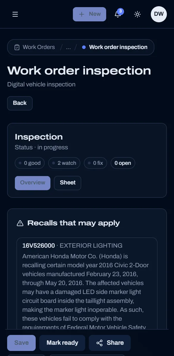 Motivra inspection on a phone