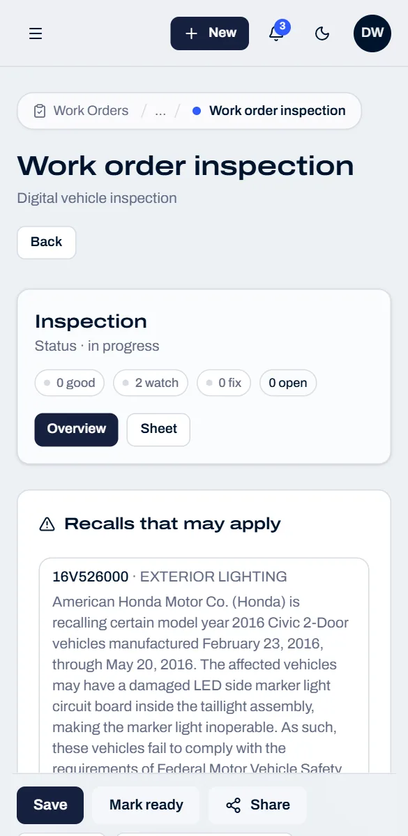 Motivra inspection on a phone